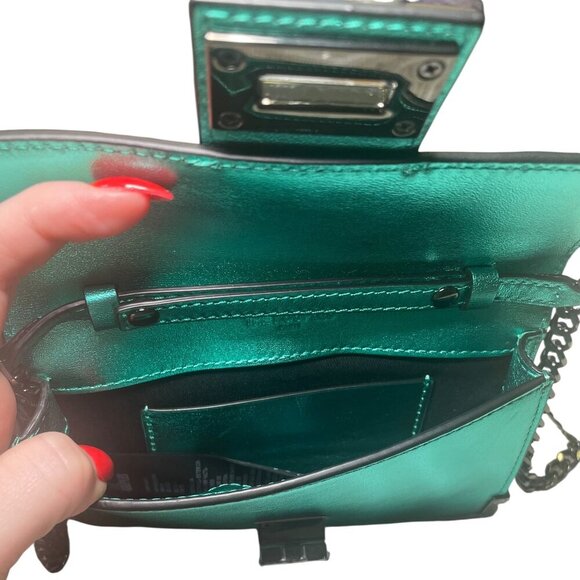 The Kooples Emily Green Metallic Leather Pouch Bag NWT - Picture 4 of 7